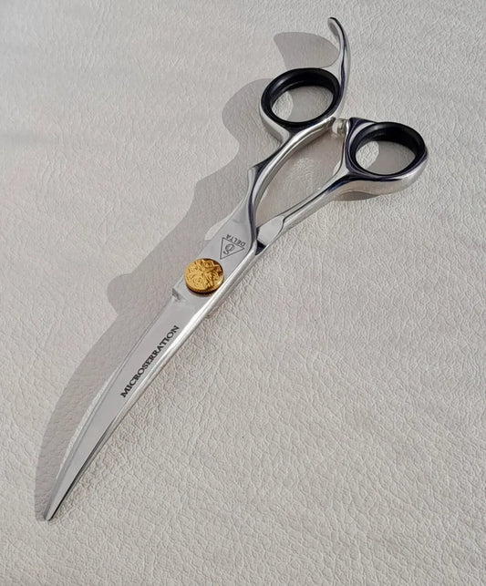 Delta Asian Curve 6-inch dog grooming scissor with micro serration blade closed view