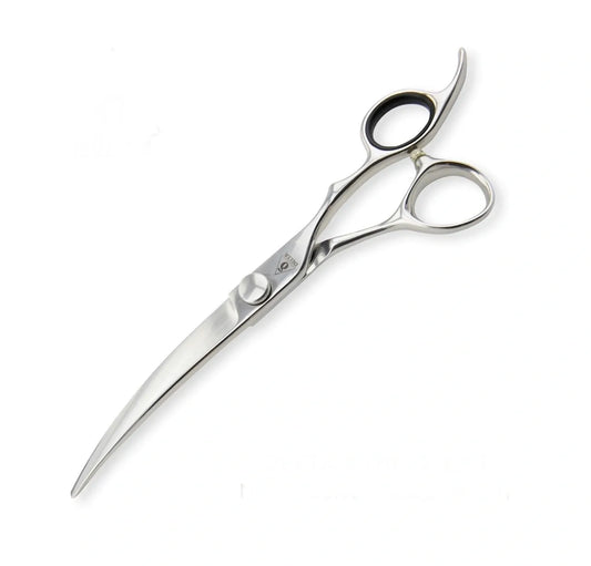 Delta Straight 7” Serra Cut Dog Grooming Scissors closed on white background 