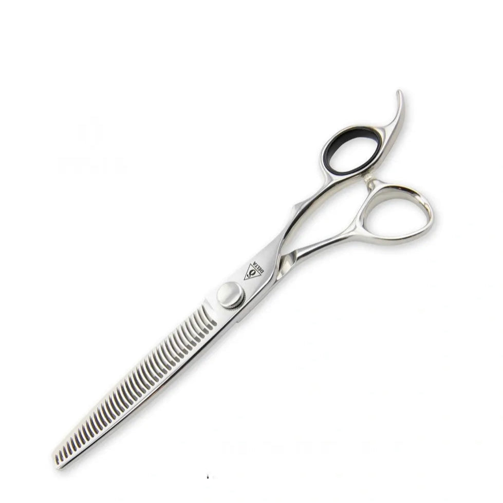 Delta Grooming Scissors Texture Cut Thinning Shear front view closed on a white background 